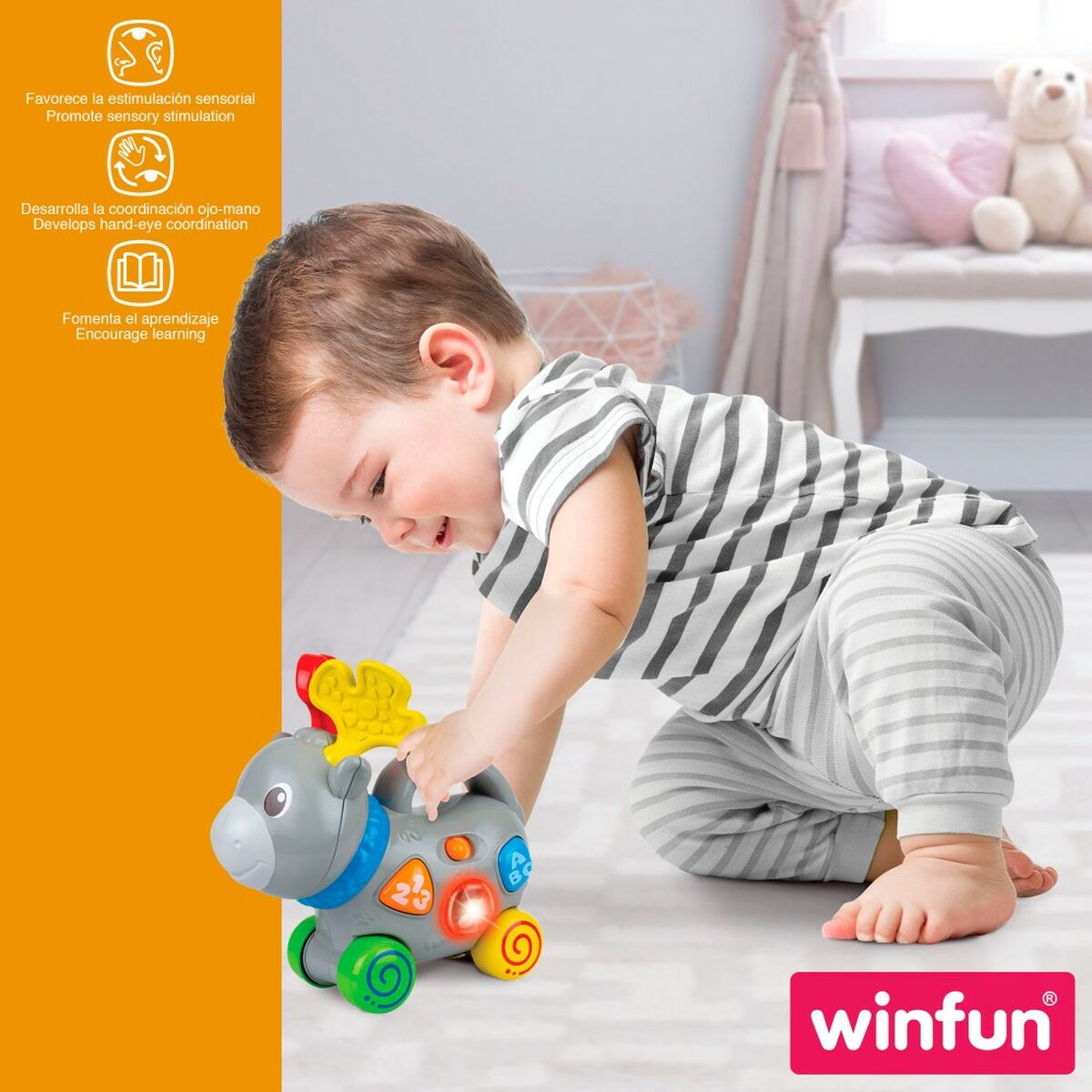 Jucărie de tras și împins Winfun Elan 17 x 17 x 7,5 cm (6 Unități) - Bebelus, Jucăriile copilăriei timpurii