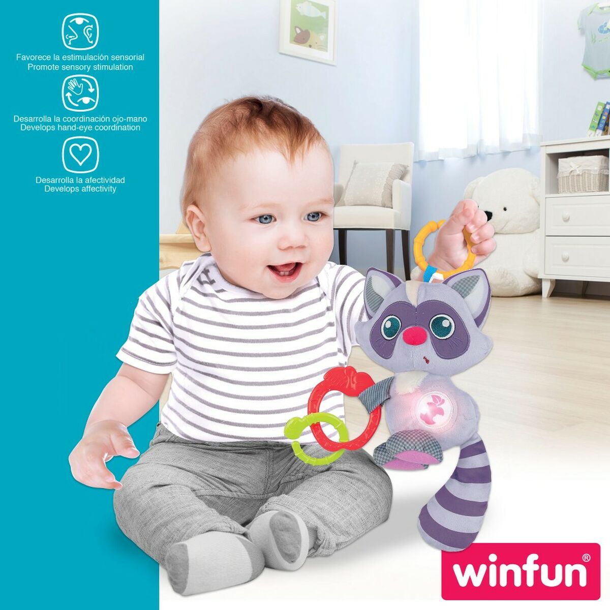 Jucărie din Pluș cu Zornăitoare Winfun Raton 14,5 x 20 x 9,5 cm (6 Unități) - Bebelus, Jucăriile copilăriei timpurii