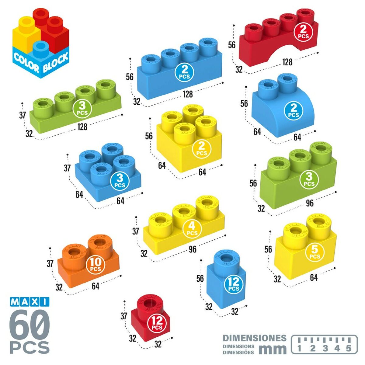 Plăci de Construcții Color Block 60 Piese - Jucarii si jocuri