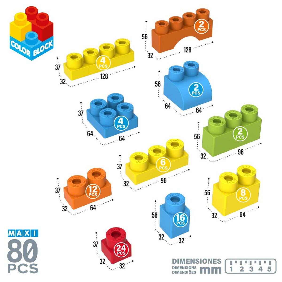Set de Construcție Color Block Basic 80 Piese (4 Unități) - Jucarii si jocuri