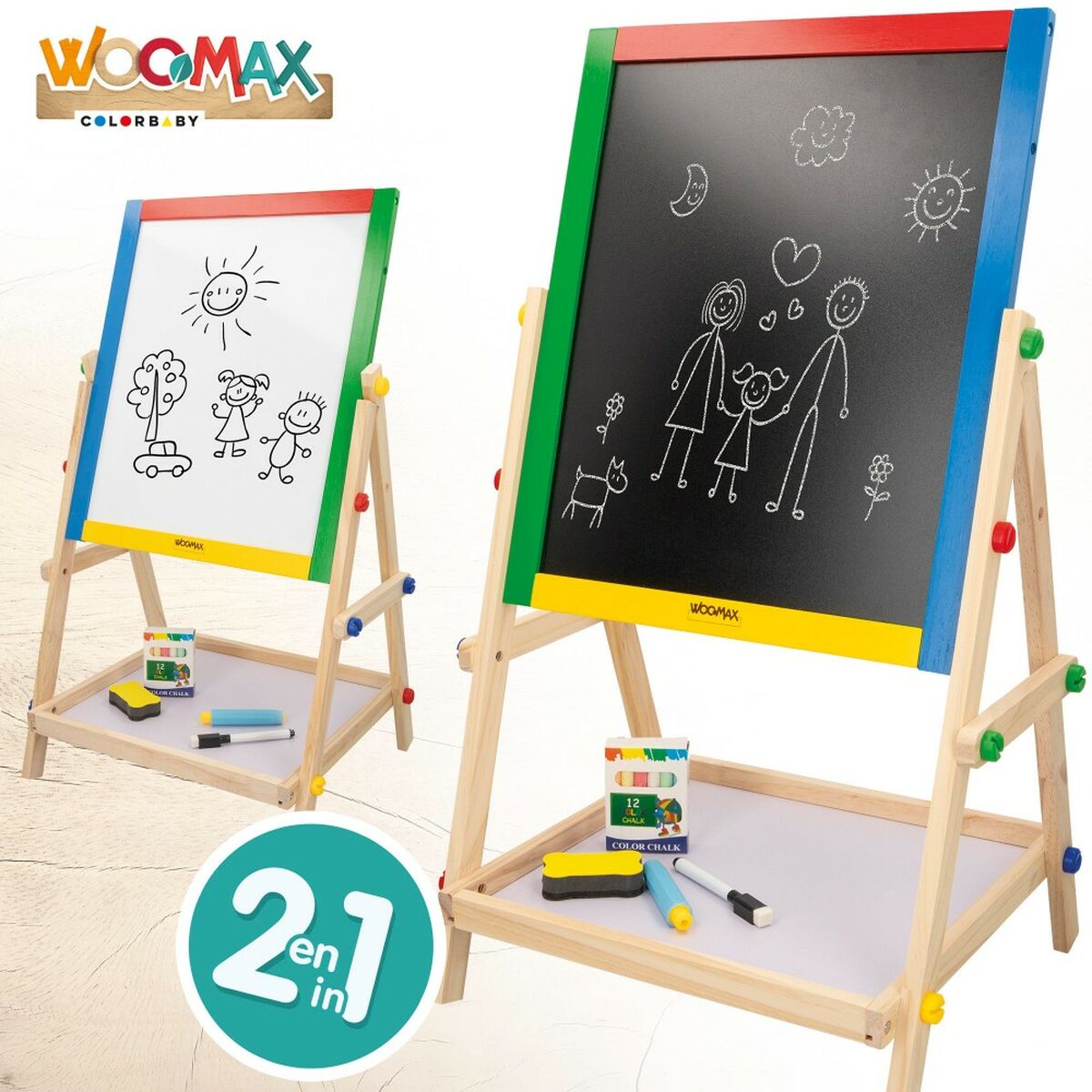 Tablă 2 în 1 Woomax 5 Piese 37,5 x 65 x 30,5 cm 4 Unități - Jucarii si jocuri, Activități creative