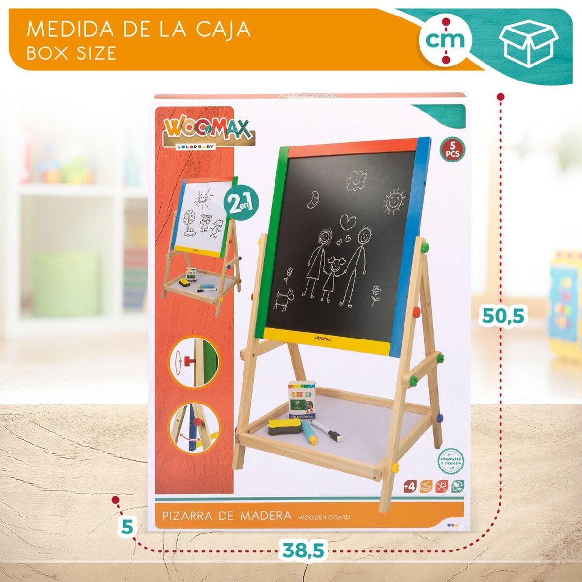 Tablă 2 în 1 Woomax 5 Piese 37,5 x 65 x 30,5 cm 4 Unități - Jucarii si jocuri, Activități creative