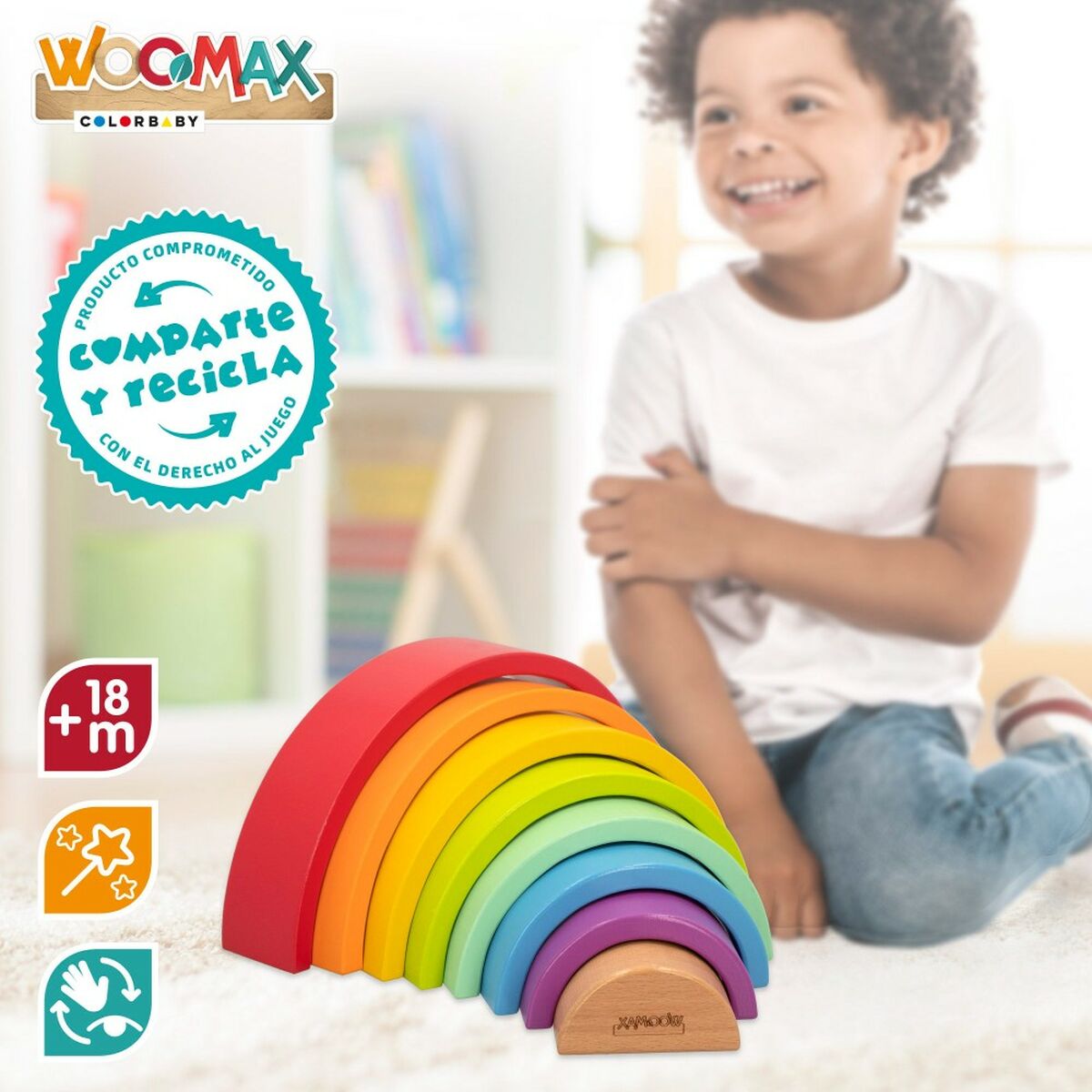 Puzzle pentru Copii din Lemn Woomax Curcubeu 8 Piese 4 Unități - Jucarii si jocuri, Puzzle-uri și puzzle-uri