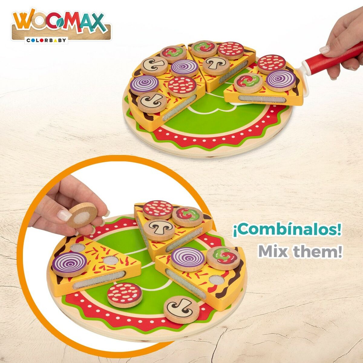 Joc din lemn Woomax Pizza 27 Piese (6 Unități) - Jucarii si jocuri, Imitații de jocuri