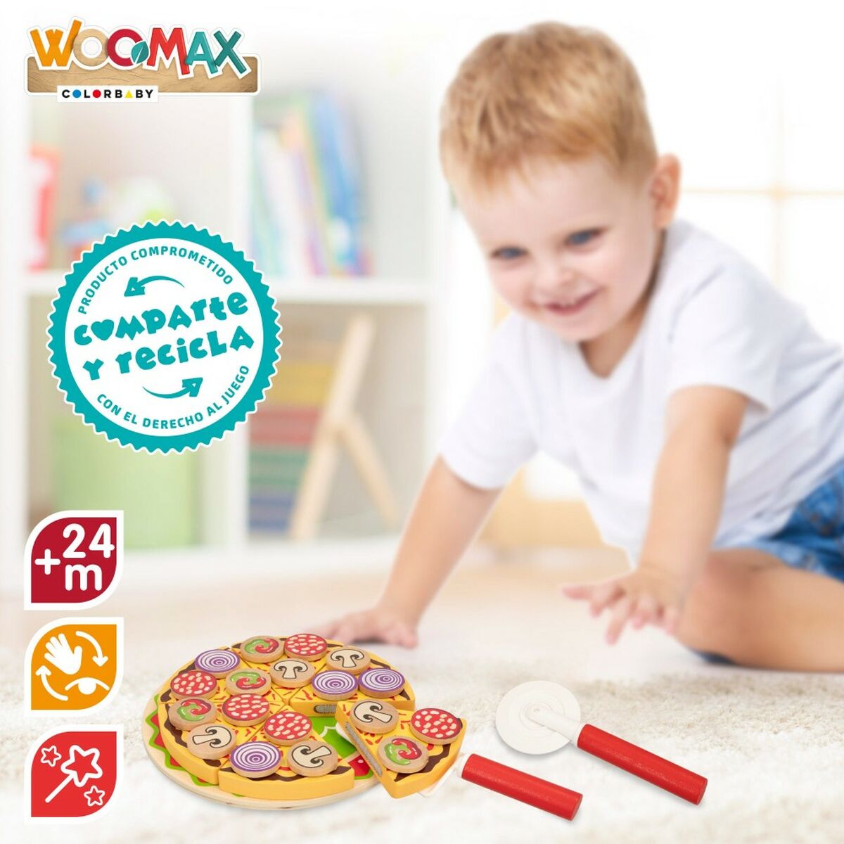 Joc din lemn Woomax Pizza 27 Piese (6 Unități) - Jucarii si jocuri, Imitații de jocuri