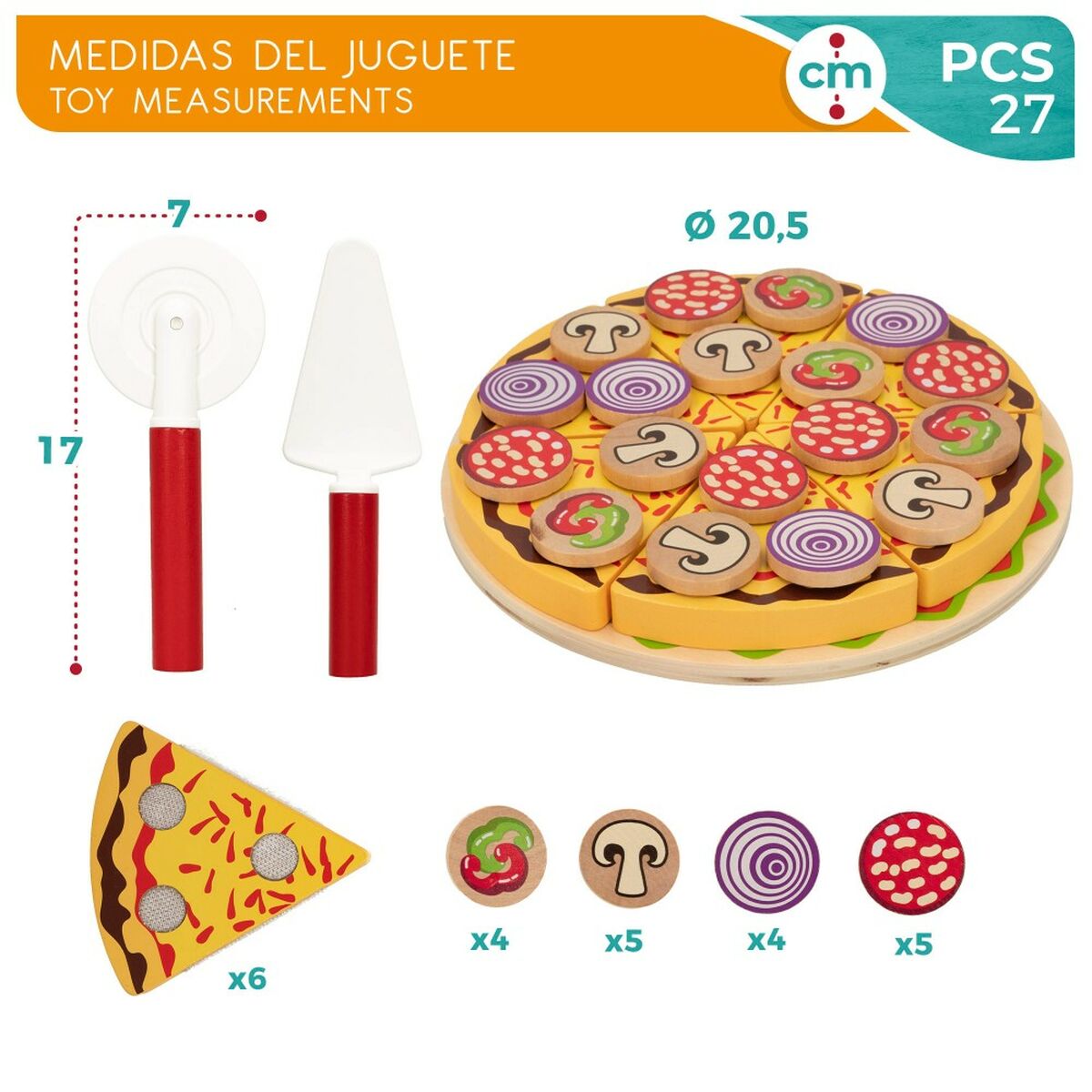 Joc din lemn Woomax Pizza 27 Piese (6 Unități) - Jucarii si jocuri, Imitații de jocuri