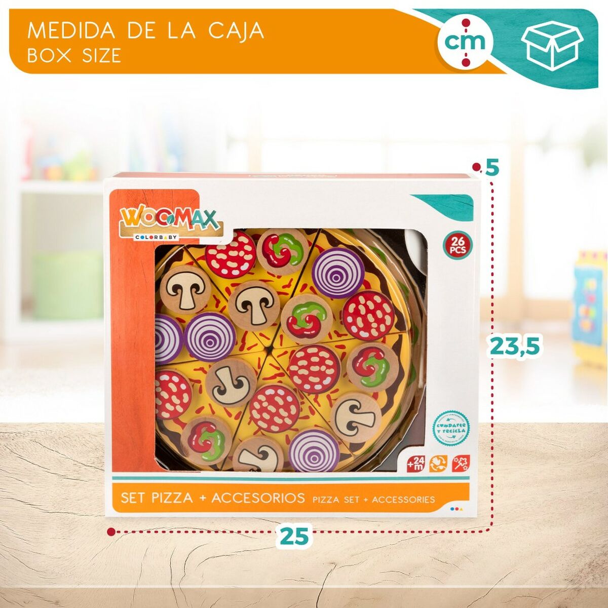 Joc din lemn Woomax Pizza 27 Piese (6 Unități) - Jucarii si jocuri, Imitații de jocuri