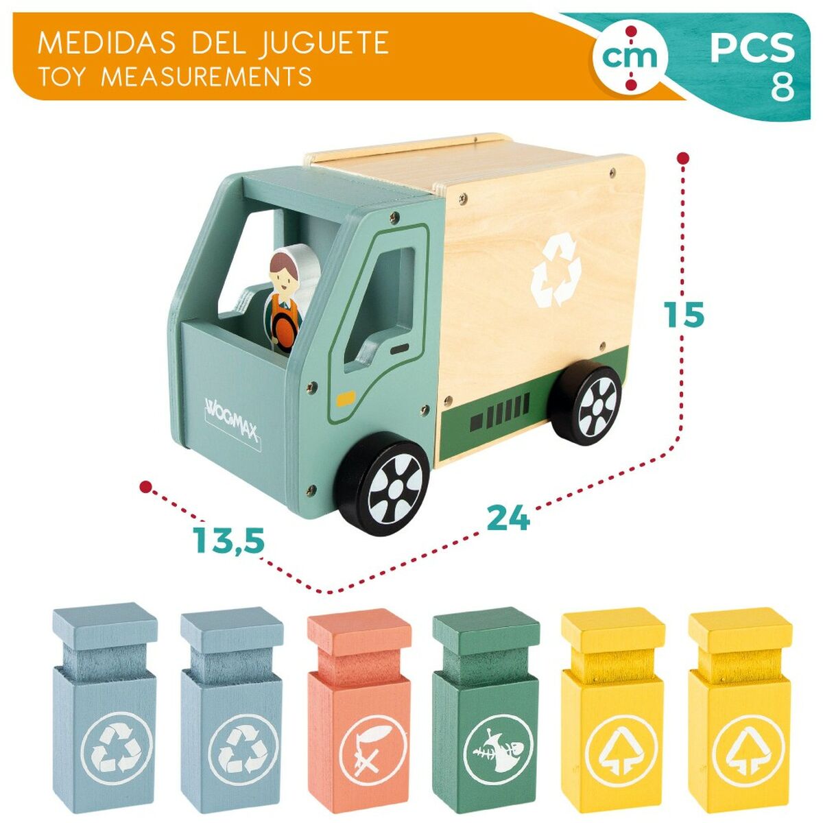 Autogunoieră Woomax Jucărie 8 Piese 24 x 15 x 13,5 cm (4 Unități) - Jucarii si jocuri, Vehicule