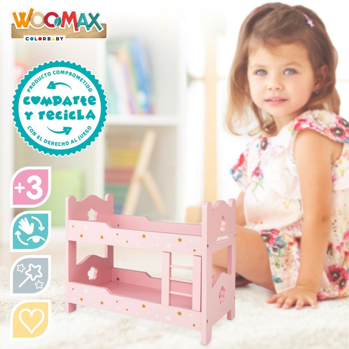 Pat supraetajat Woomax Roz 4 Unități 31 x 26 x 16 cm - Jucarii si jocuri, Păpuși și accesorii