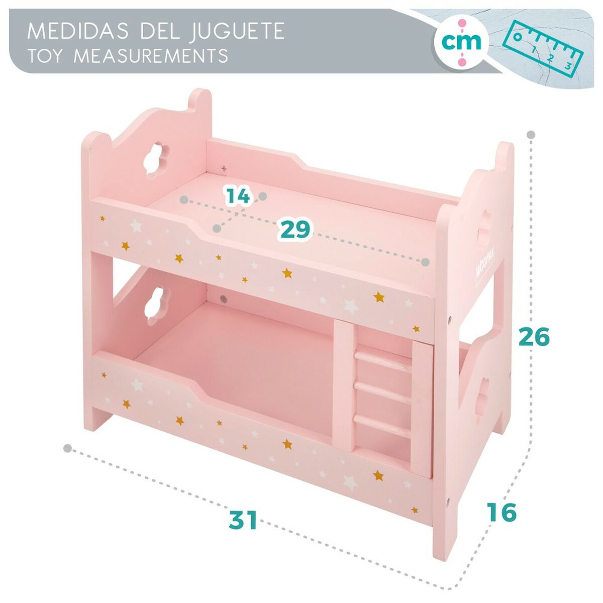 Pat supraetajat Woomax Roz 4 Unități 31 x 26 x 16 cm - Jucarii si jocuri, Păpuși și accesorii