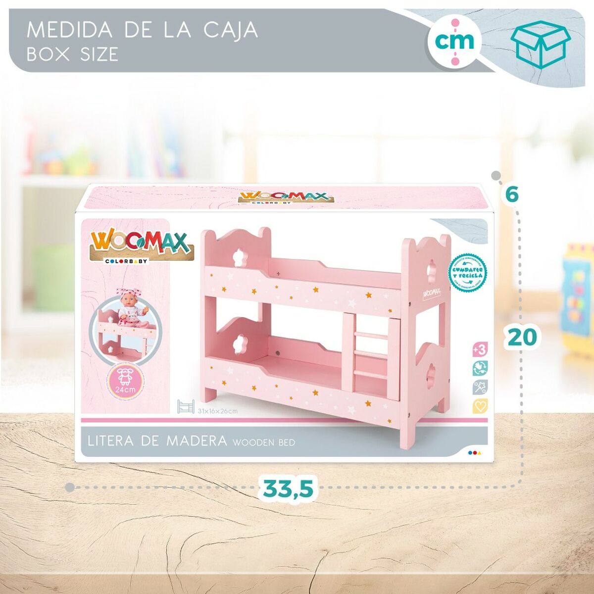 Pat supraetajat Woomax Roz 4 Unități 31 x 26 x 16 cm - Jucarii si jocuri, Păpuși și accesorii