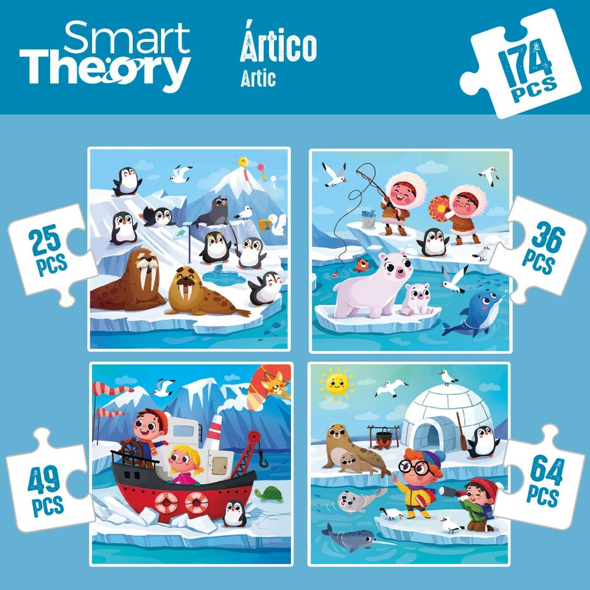 Puzzle pentru Copii Colorbaby Artic 4-ia-1 174 Piese 136 x 34 cm (6 Unități) - Jucarii si jocuri, Puzzle-uri și puzzle-uri