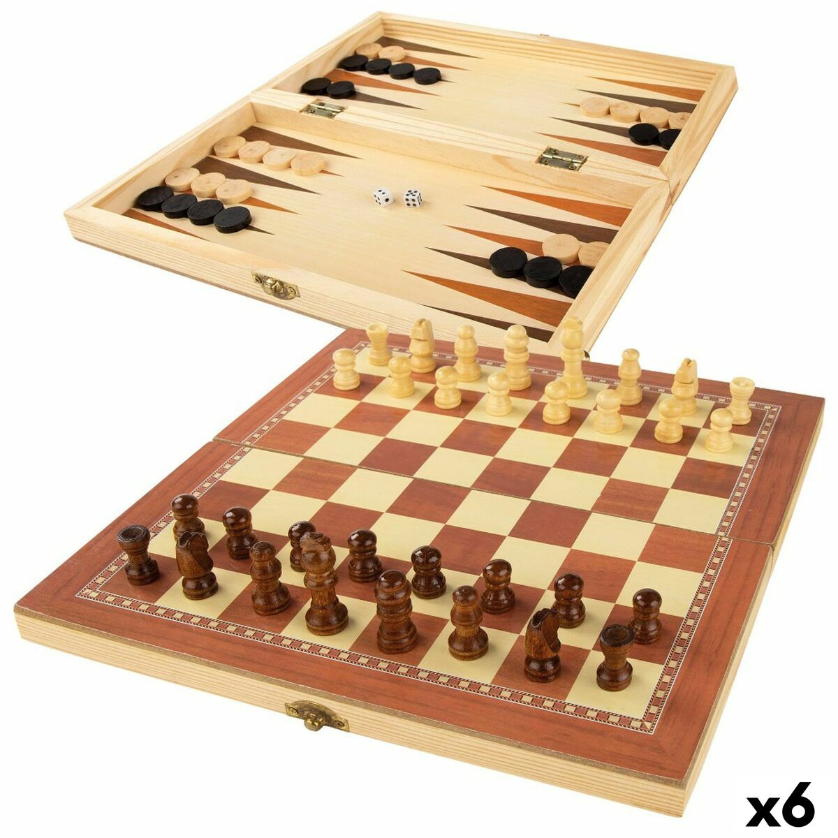 Tablă de Șah și Dame CB Games Lemn Backgammon (6 Unități) - Jucarii si jocuri, Jocuri și accesorii