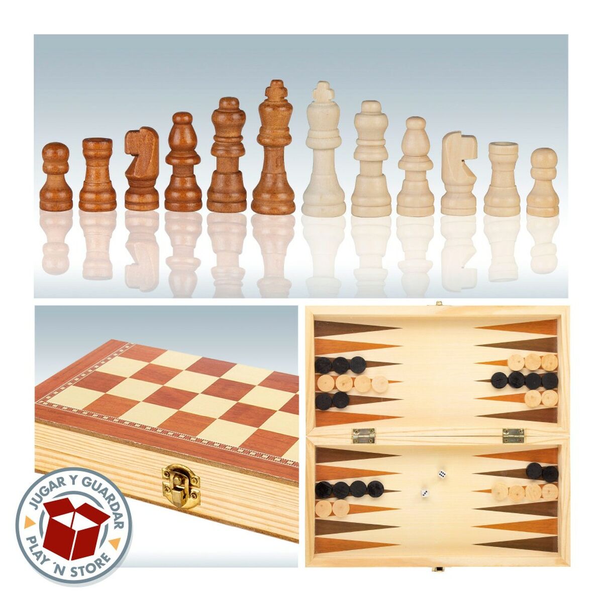 Tablă de Șah și Dame CB Games Lemn Backgammon (6 Unități) - Jucarii si jocuri, Jocuri și accesorii
