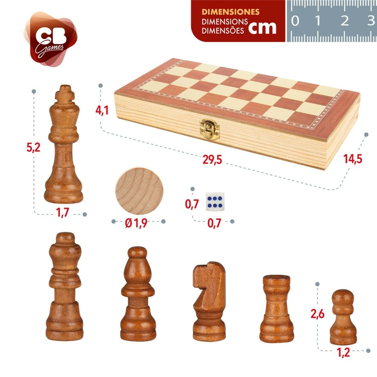 Tablă de Șah și Dame CB Games Lemn Backgammon (6 Unități) - Jucarii si jocuri, Jocuri și accesorii
