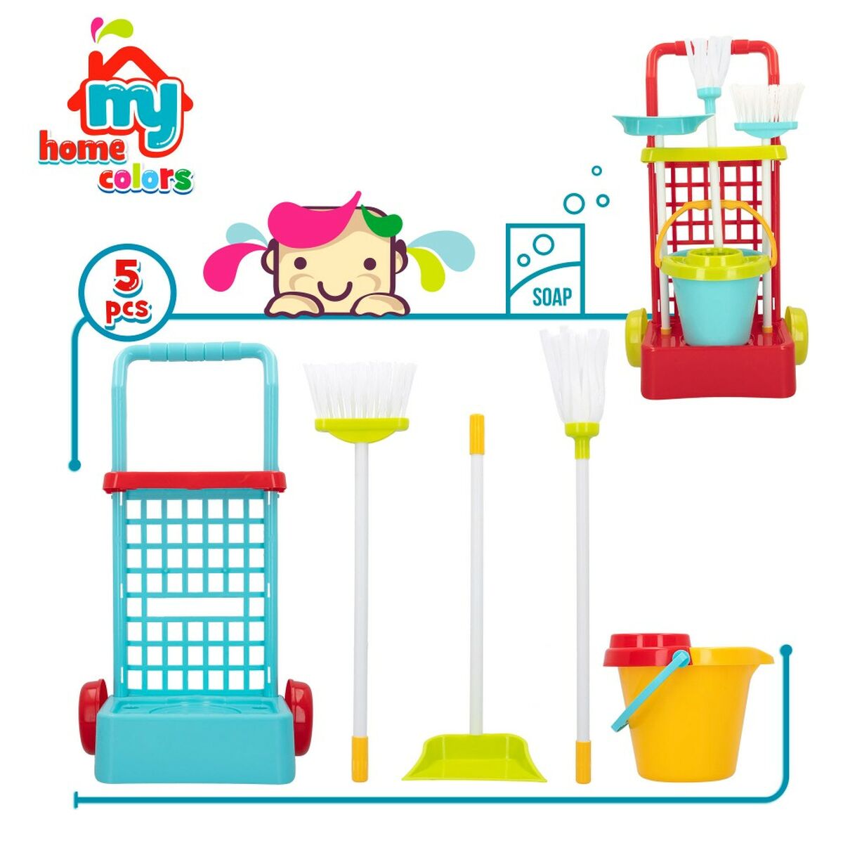 Coș de Curățare cu Accesorii Colorbaby Jucărie 5 Piese 30,5 x 55,5 x 19,5 cm (12 Unități) - Jucarii si jocuri, Imitații de jocuri