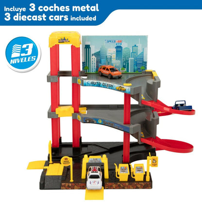 Garaj Parking cu Vehicule Speed & Go 37 x 29 x 25 cm (4 Unități) - Jucarii si jocuri, Păpuși și figurine