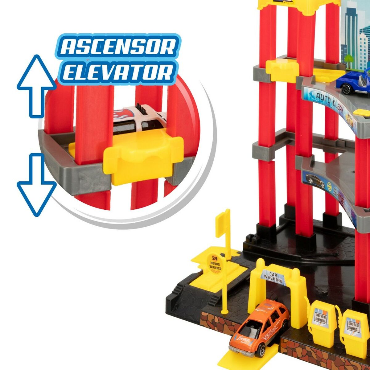 Garaj Parking cu Vehicule Speed & Go 37 x 29 x 25 cm (4 Unități) - Jucarii si jocuri, Păpuși și figurine