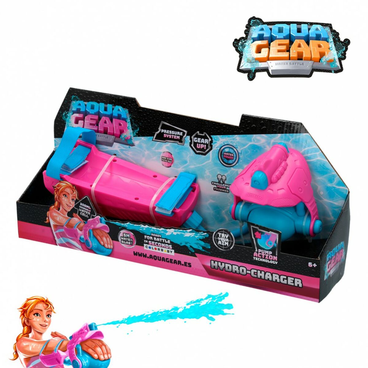 Pistol cu Apă Eolo HYDRO CHARGER Roz 300 ml 38 x 8 x 7,5 cm (6 Unități) - Jucarii si jocuri, În aer liber și sport