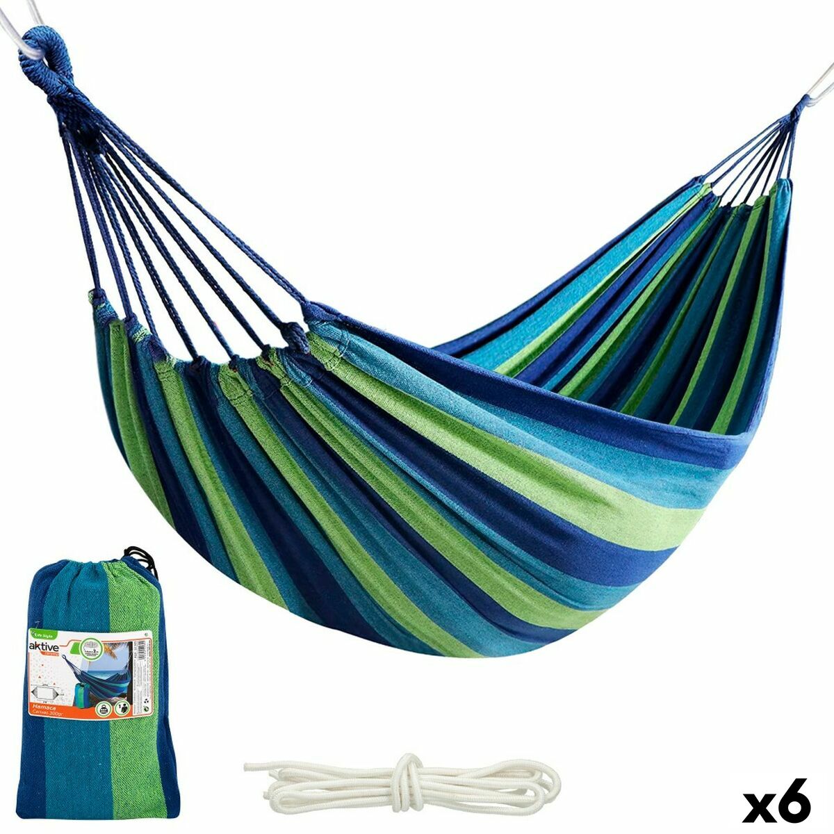 Hamac Aktive Albastru 200 x 0,4 x 100 cm (6 Unități) - Curte, Mobilier de grădină și accesorii