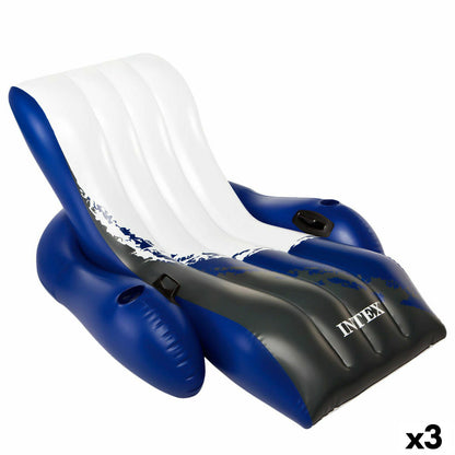 Scaun gonflabil pentru piscină Intex Floating Recliner Albastru Alb 180,3 x 66 x 134,6 cm (3 Unități) - Jucarii si jocuri, În aer liber și sport
