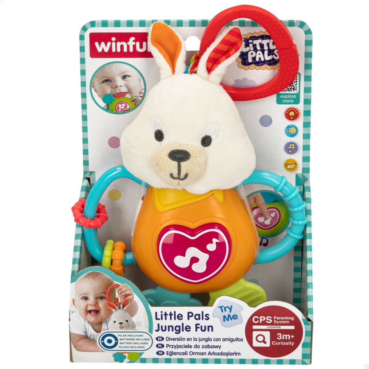 Jucărie din Pluș cu Zornăitoare Winfun 14 x 19 x 6,5 cm (6 Unități) - Bebelus, Jucăriile copilăriei timpurii