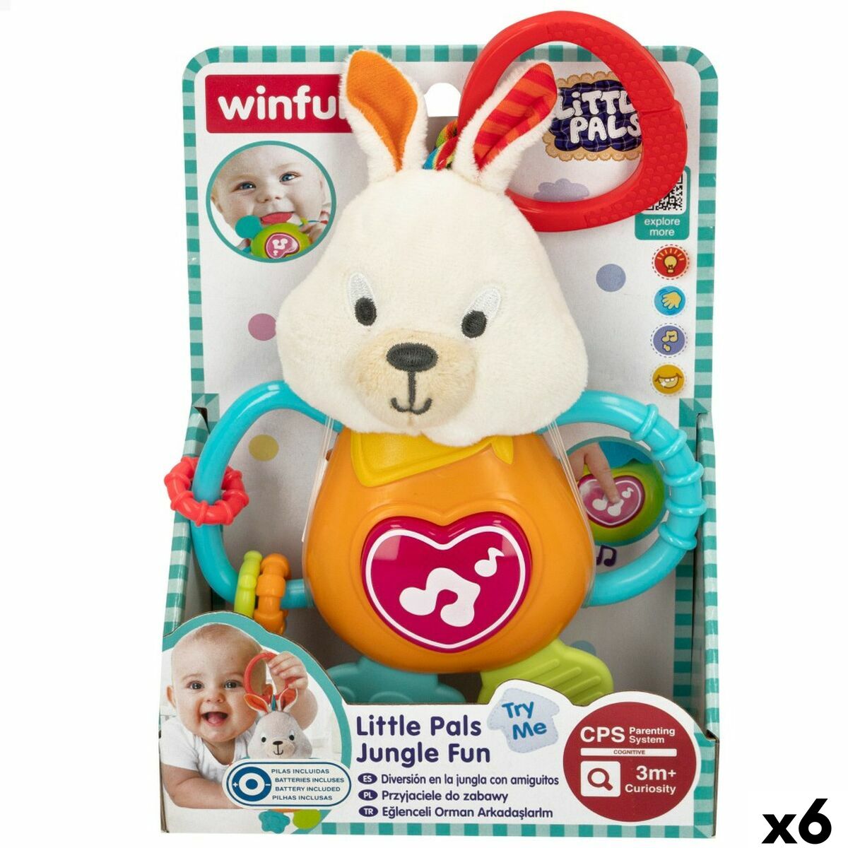 Jucărie din Pluș cu Zornăitoare Winfun 14 x 19 x 6,5 cm (6 Unități) - Bebelus, Jucăriile copilăriei timpurii