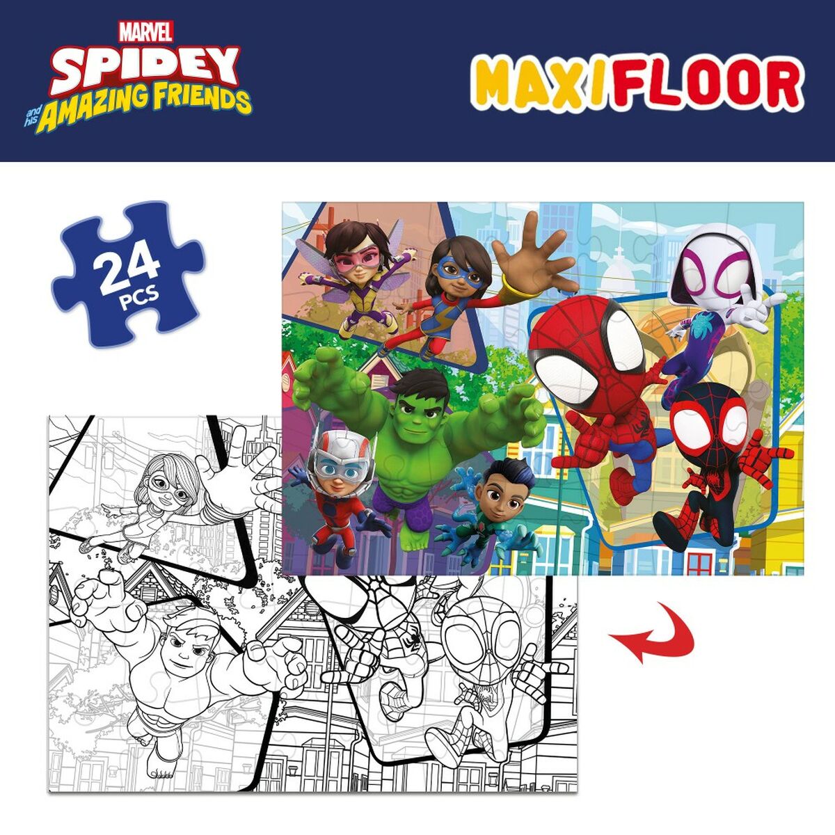 Puzzle pentru Copii Spidey Cu două fețe 24 Piese 70 x 1,5 x 50 cm (6 Unități) - Jucarii si jocuri, Puzzle-uri și puzzle-uri