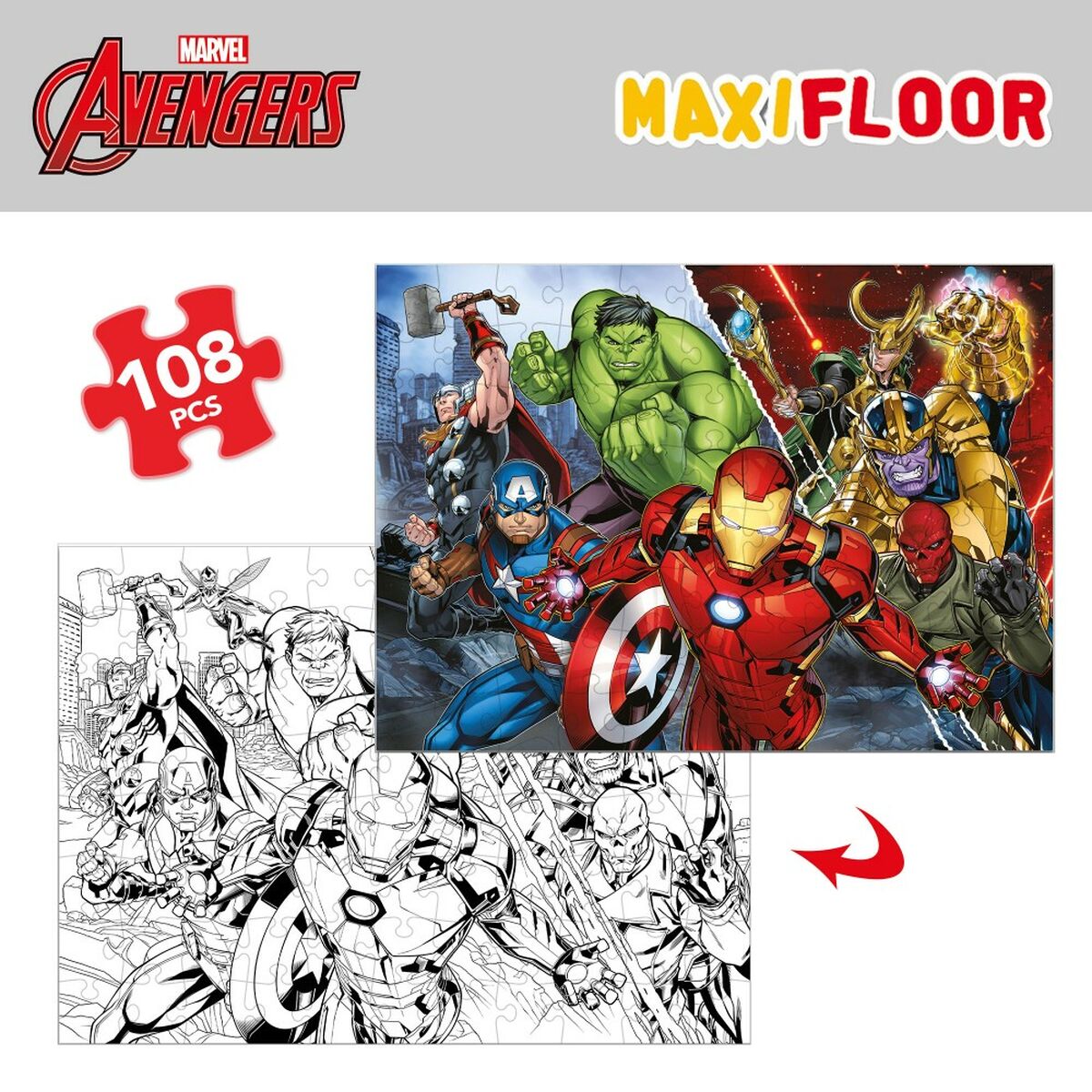 Puzzle pentru Copii The Avengers Cu două fețe 108 Piese 70 x 1,5 x 50 cm (6 Unități) - Jucarii si jocuri, Puzzle-uri și puzzle-uri