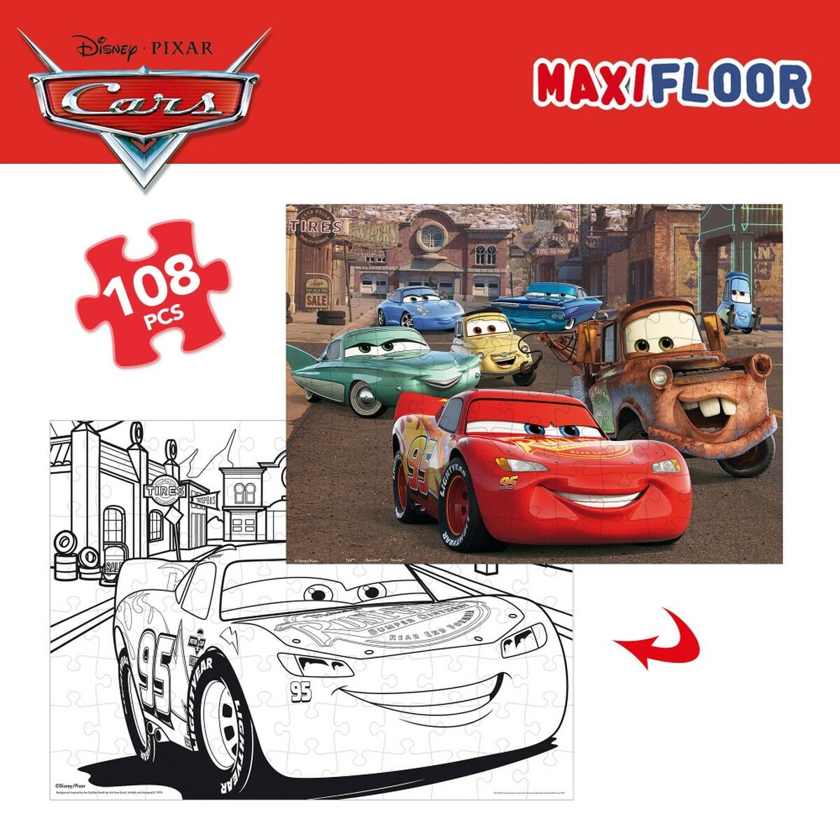 Puzzle pentru Copii Cars Cu două fețe 108 Piese 70 x 1,5 x 50 cm (6 Unități) - Jucarii si jocuri, Puzzle-uri și puzzle-uri