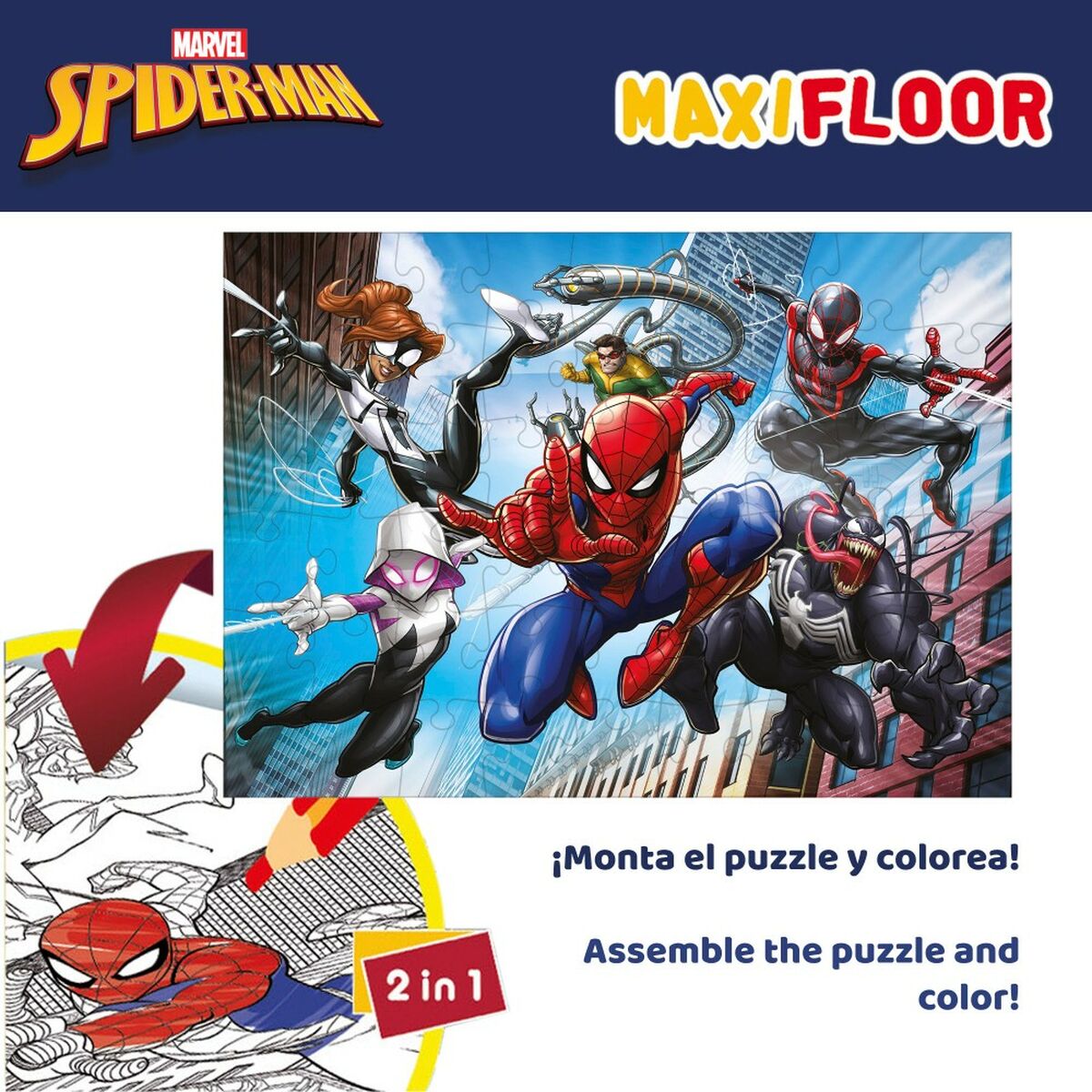 Puzzle pentru Copii Spider-Man Cu două fețe 4-ia-1 48 Piese 35 x 1,5 x 25 cm (6 Unități) - Jucarii si jocuri, Puzzle-uri și puzzle-uri
