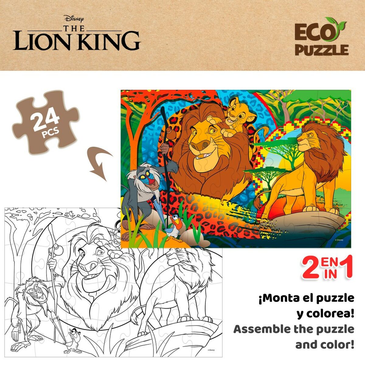 Puzzle pentru Copii The Lion King Cu două fețe 24 Piese 70 x 1,5 x 50 cm (12 Unități) - Jucarii si jocuri, Puzzle-uri și puzzle-uri