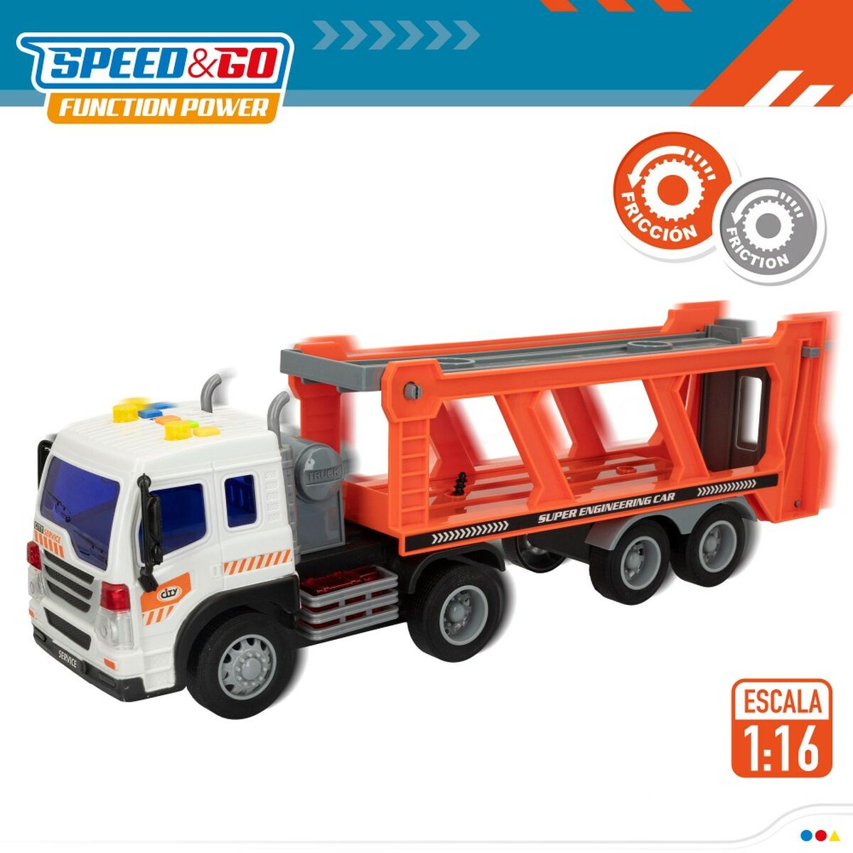 Camion Autotransporter și Mașini cu Fricțiune Speed & Go 37,5 x 12,5 x 10 cm (2 Unități) - Jucarii si jocuri, Vehicule