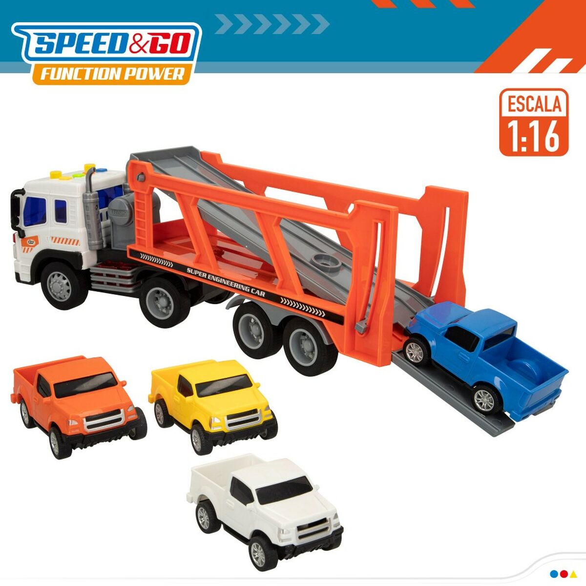 Camion Autotransporter și Mașini cu Fricțiune Speed & Go 37,5 x 12,5 x 10 cm (2 Unități) - Jucarii si jocuri, Vehicule