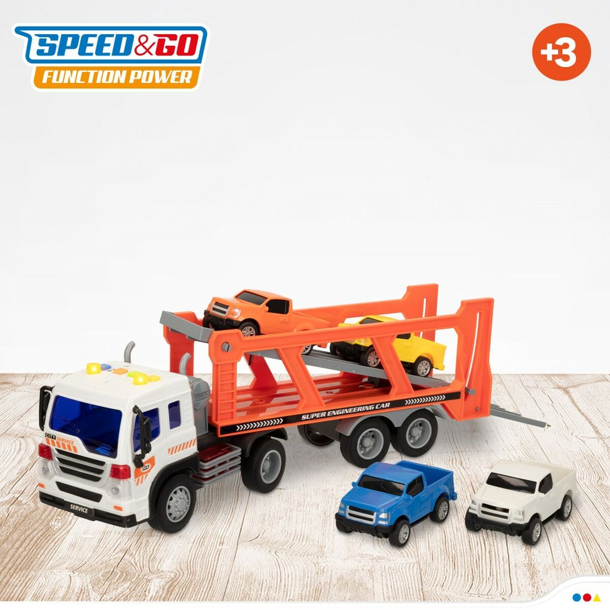 Camion Autotransporter și Mașini cu Fricțiune Speed & Go 37,5 x 12,5 x 10 cm (2 Unități) - Jucarii si jocuri, Vehicule