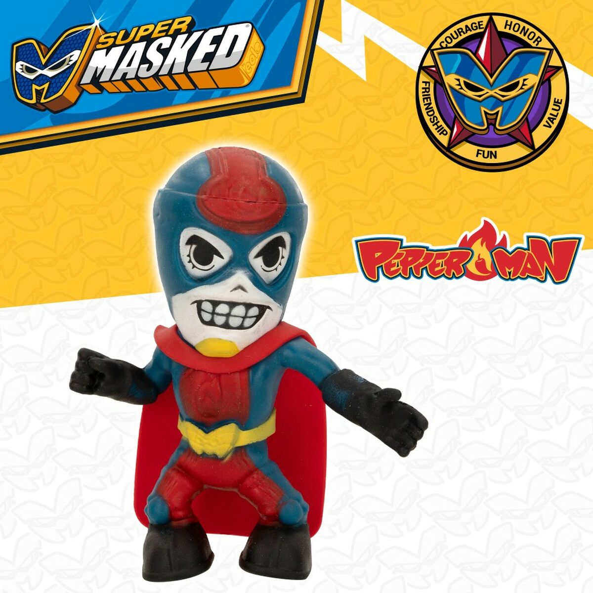 Figurine de Acțiune Eolo Super Masked Pepper Man 14 x 15,5 x 5,5 cm Elastic (12 Unități) - Jucarii si jocuri, Păpuși și figurine