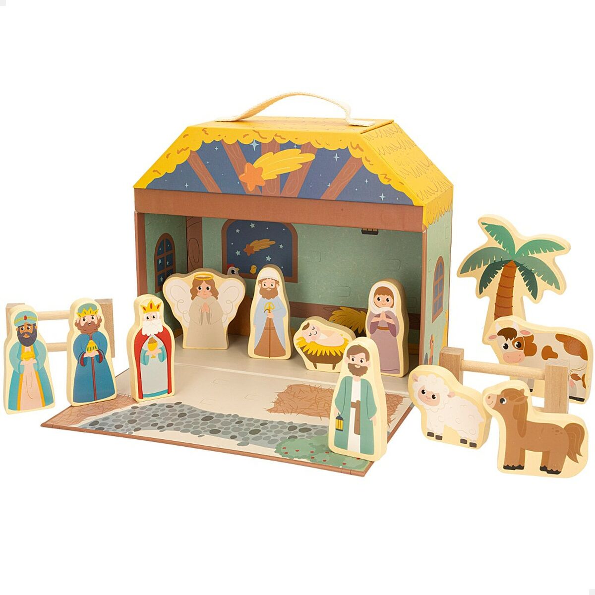 Scena Nașterii de Crăciun Woomax Lemn Plastic 25 x 20 x 24,5 cm 15 Piese - Acasă și bucătărie, Decorațiune interioară