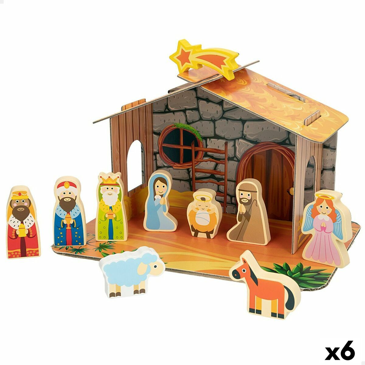 Scena Nașterii de Crăciun Woomax Lemn Carton 22 x 16 x 12 cm 11 Piese - Acasă și bucătărie, Decorațiune interioară