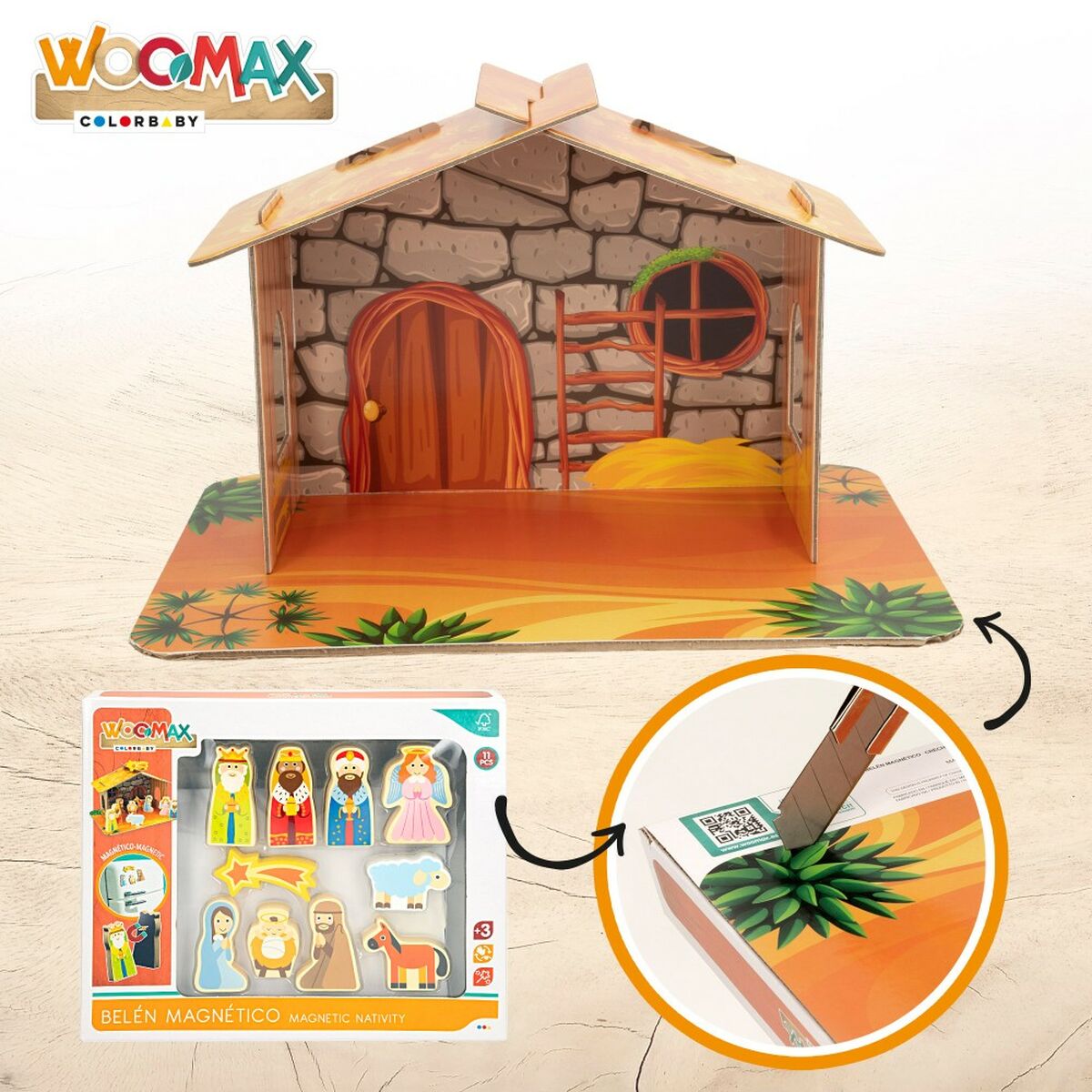 Scena Nașterii de Crăciun Woomax Lemn Carton 22 x 16 x 12 cm 11 Piese - Acasă și bucătărie, Decorațiune interioară