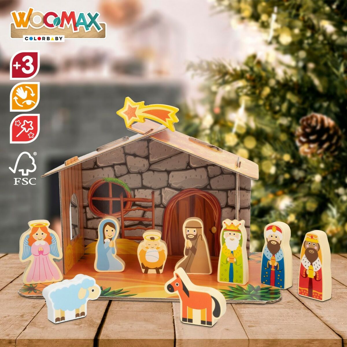 Scena Nașterii de Crăciun Woomax Lemn Carton 22 x 16 x 12 cm 11 Piese - Acasă și bucătărie, Decorațiune interioară