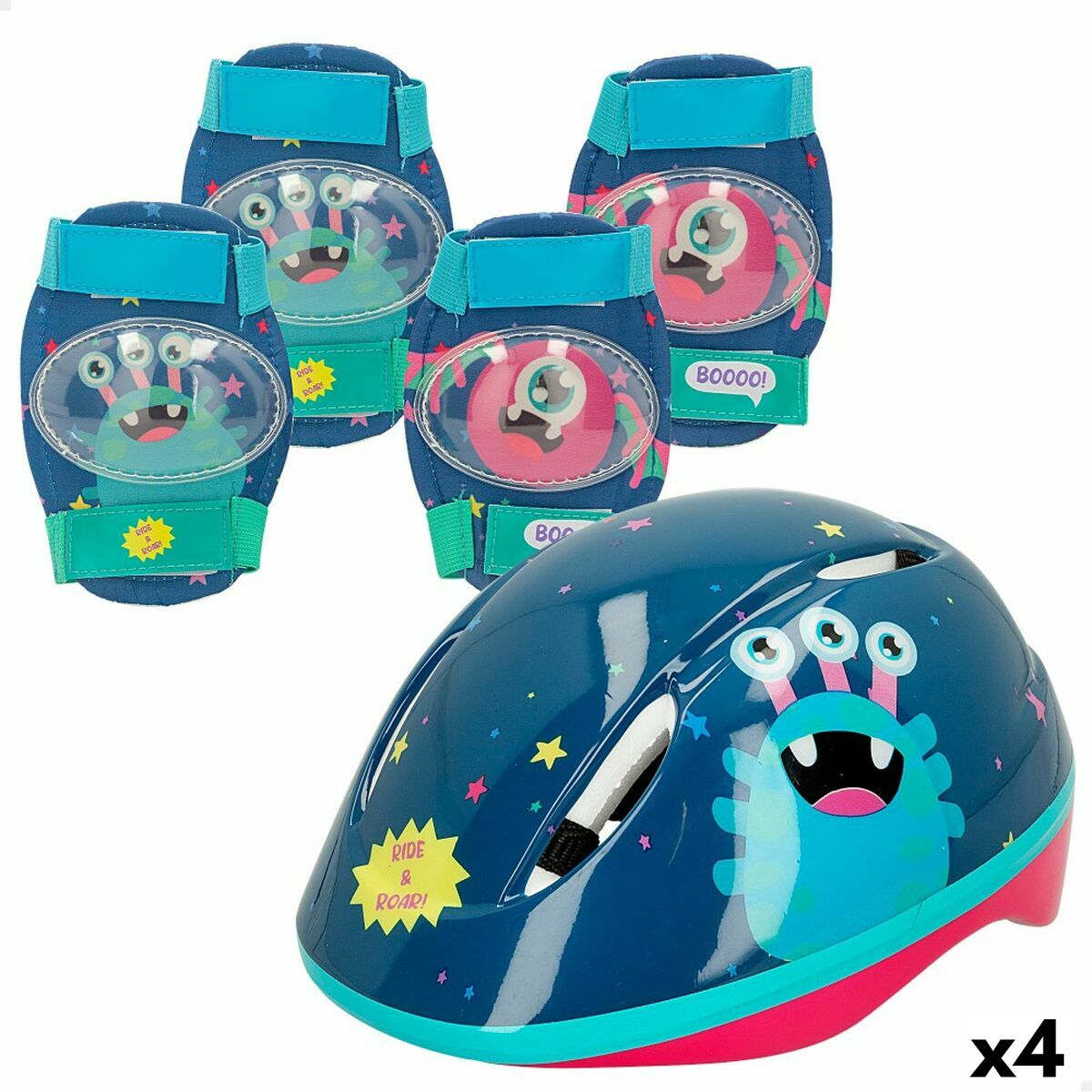 Kit Cască și Genunchiere Colorbaby Monstru (4 Unități) - Sport și în aer liber, Ciclism