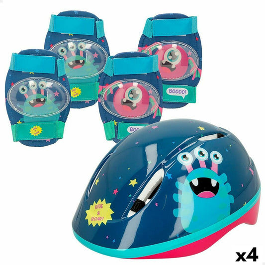 Kit Cască și Genunchiere Colorbaby Monstru (4 Unități) - Sport și în aer liber, Ciclism