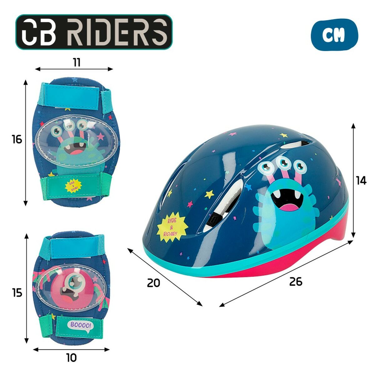 Kit Cască și Genunchiere Colorbaby Monstru (4 Unități) - Sport și în aer liber, Ciclism