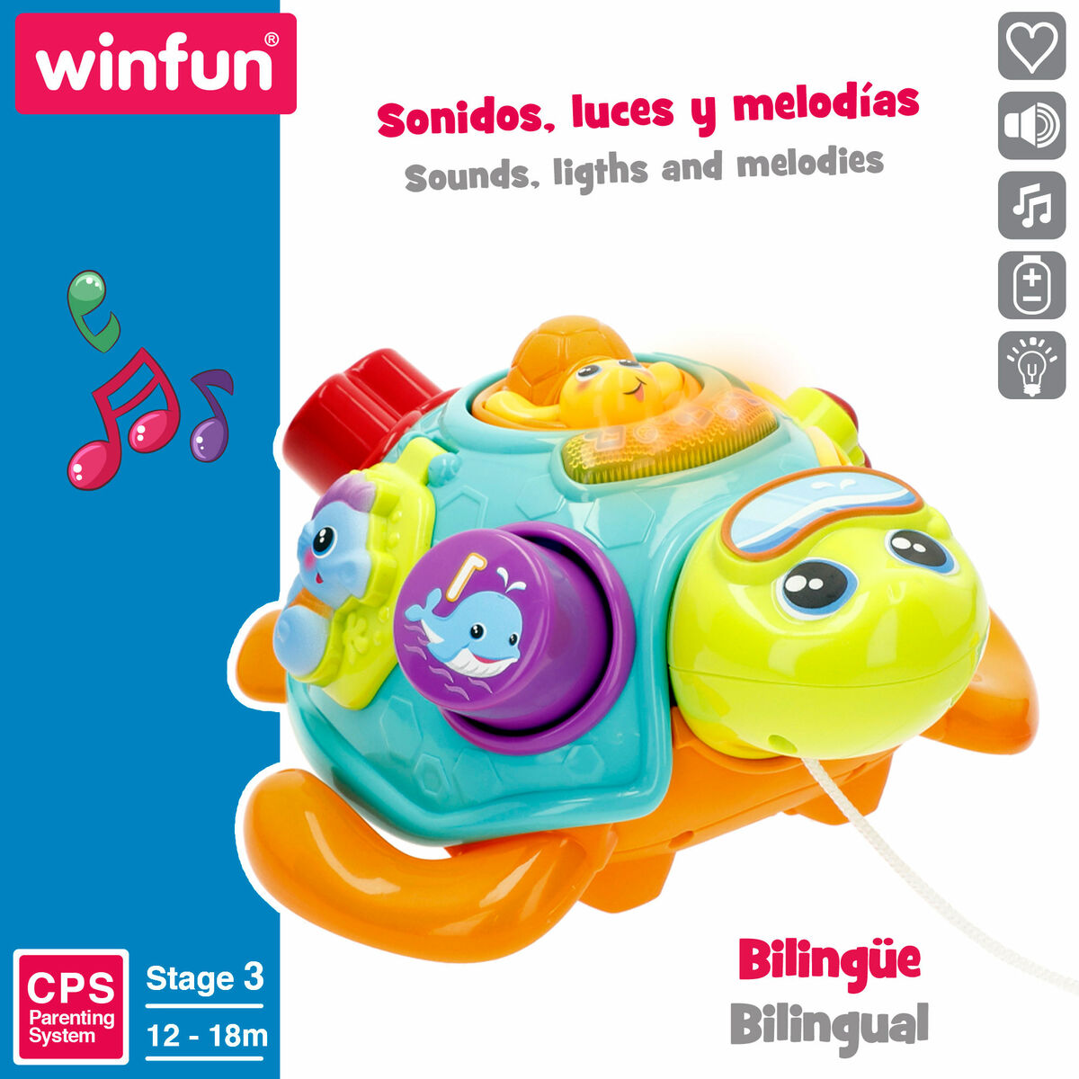 Jucărie de tras și împins Winfun 23 x 12 x 23 cm Broască țestoasă Multicolor (2 Unități) - Bebelus, Jucăriile copilăriei timpurii
