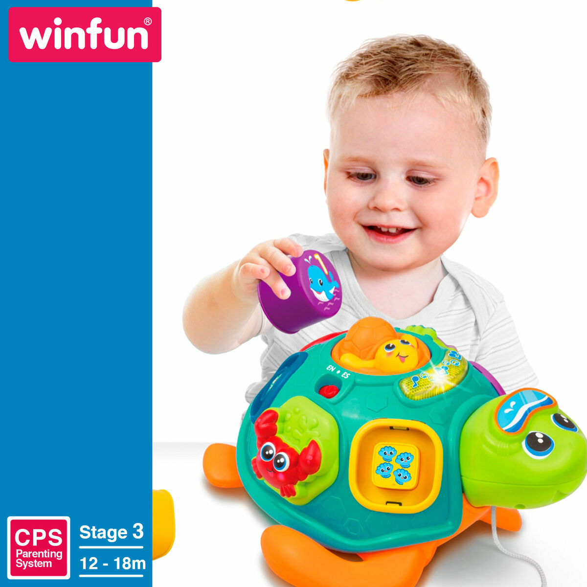 Jucărie de tras și împins Winfun 23 x 12 x 23 cm Broască țestoasă Multicolor (2 Unități) - Bebelus, Jucăriile copilăriei timpurii