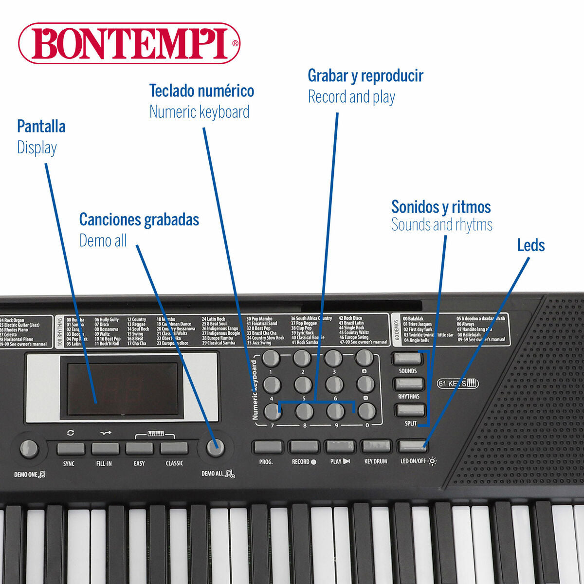 Pian Electronic Bontempi 75 x 20 x 22 cm (2 Unități) - Jucarii si jocuri, Instrumente muzicale pentru copii