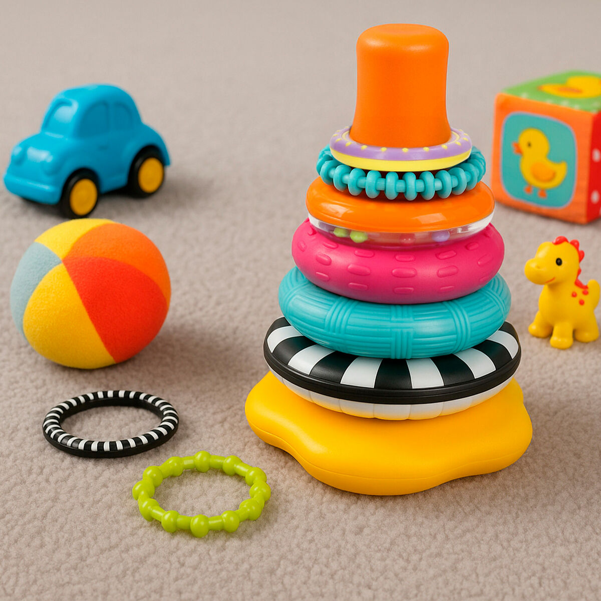 Blocuri Stivuibile Winfun 13 x 20 x 13 cm (6 Unități) - Bebelus, Jucăriile copilăriei timpurii