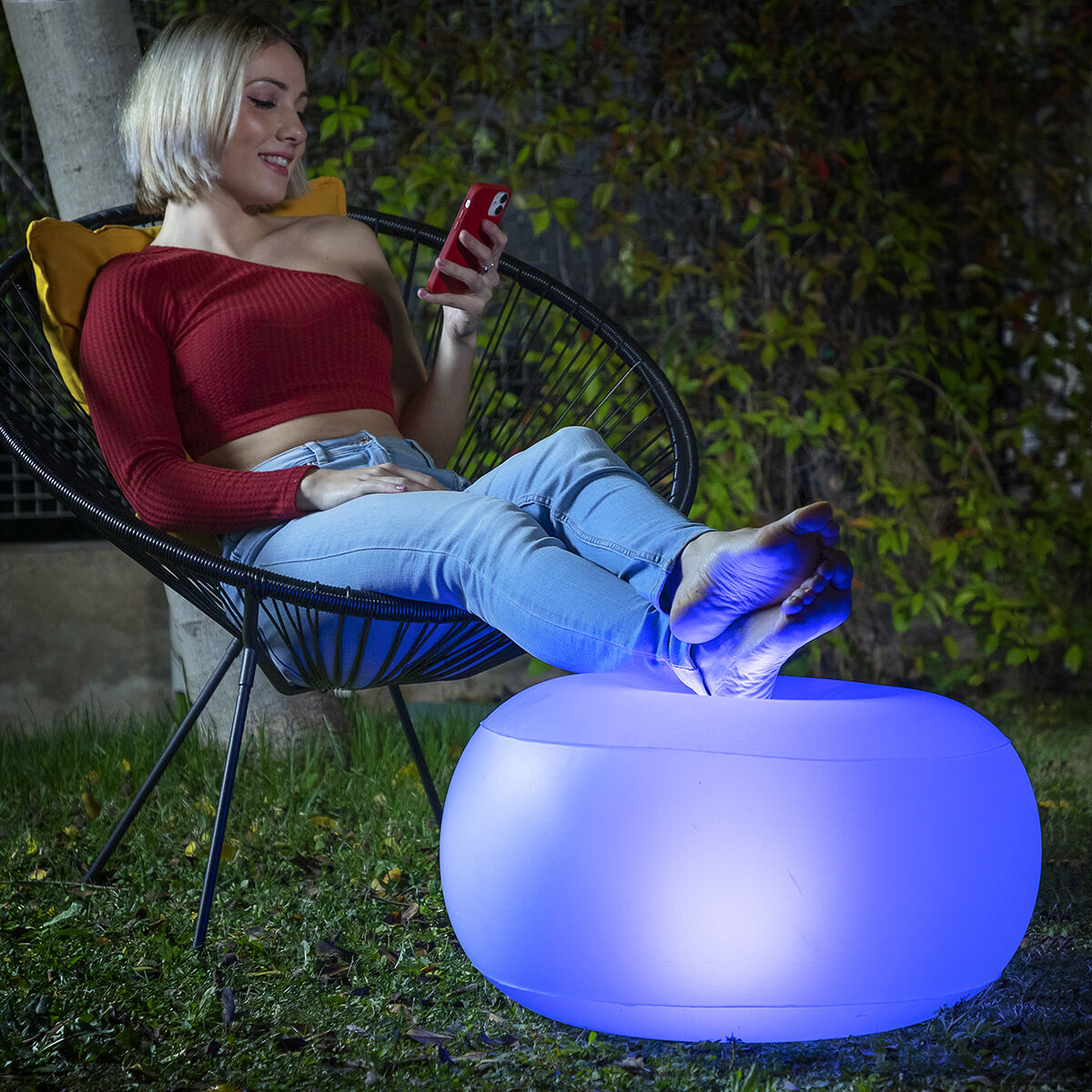 Scaun Gonflabil cu LED Multicolor și Telecomandă Pulight InnovaGoods - Curte, Mobilier de grădină și accesorii