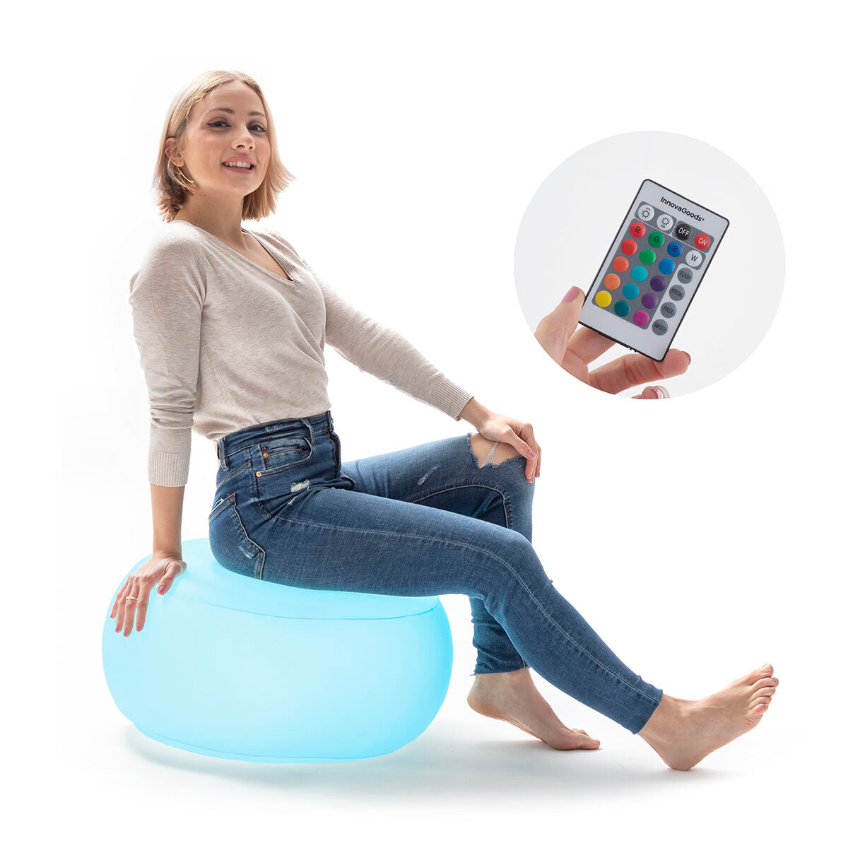 Scaun Gonflabil cu LED Multicolor și Telecomandă Pulight InnovaGoods - Curte, Mobilier de grădină și accesorii