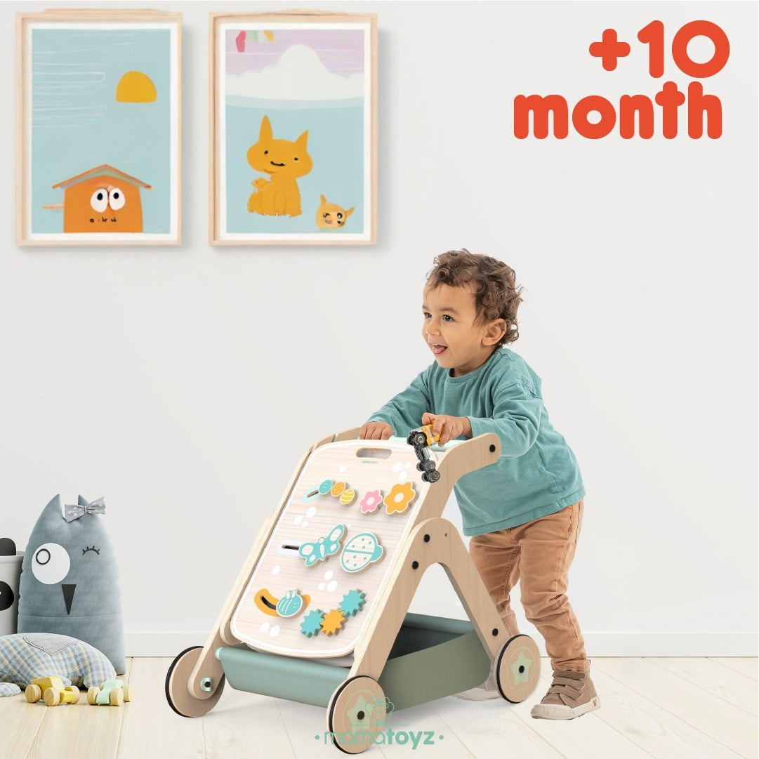 Antepremergator model CITY din lemn 5 in 1 MamaToyz cu masuta de activitati